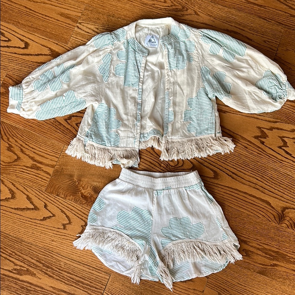 Fringed White and Blue Women's Shorts